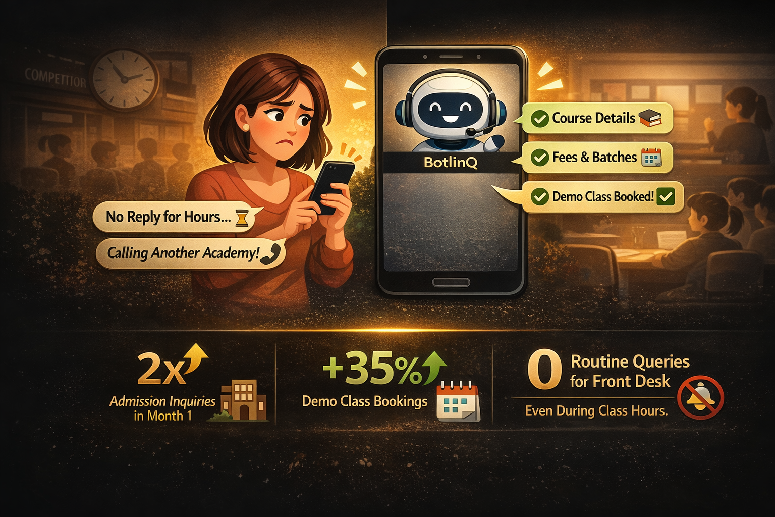 BotlinQ automating admission inquiries for a coaching institute